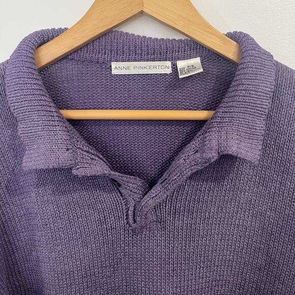Vintage Purple Short Sleeve Collared Knit Shirt Grunge 90s - Picture 2 of 5